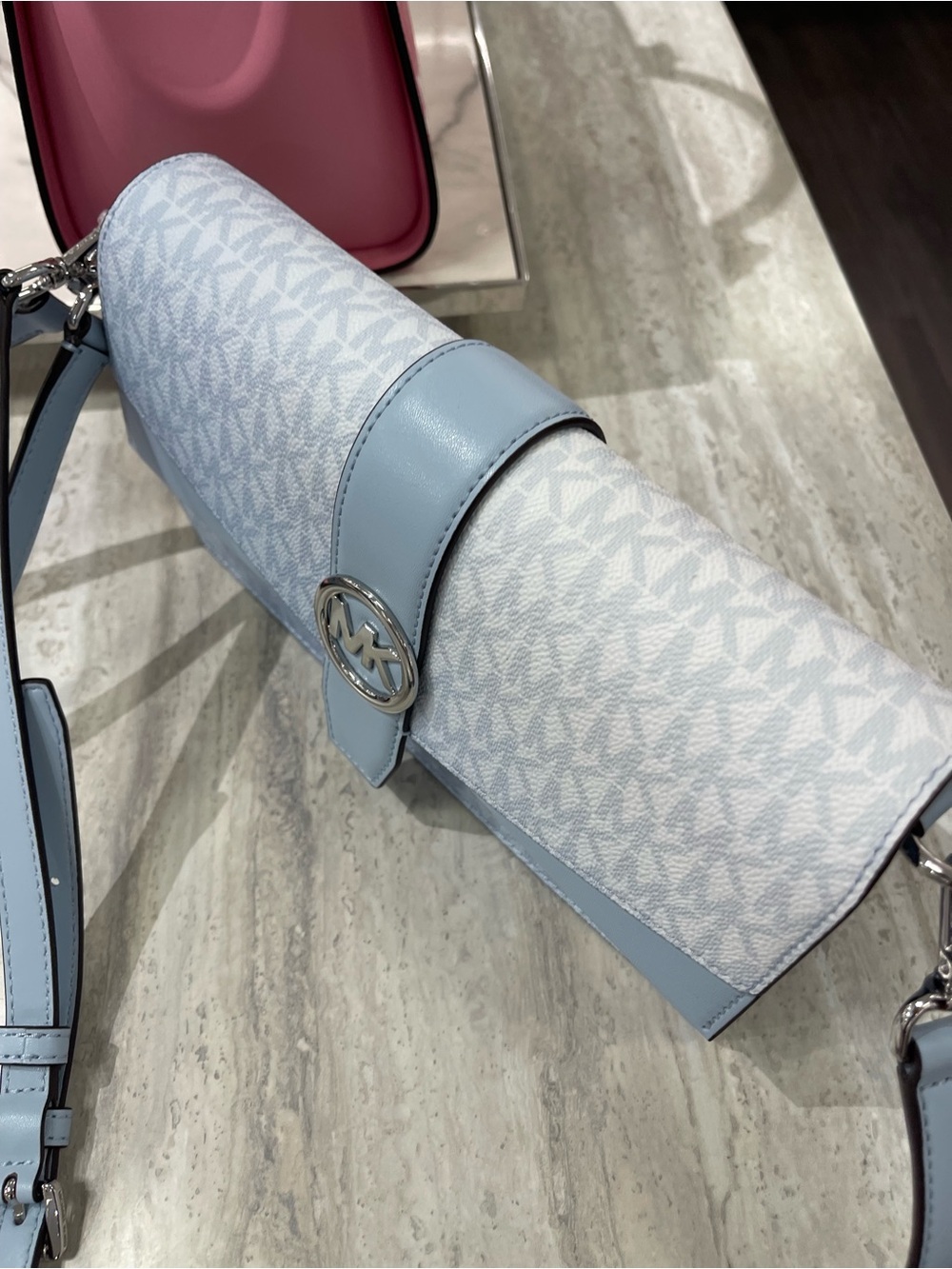 MICHAEL KORS Greenwich Md Signature Logo Shoulder Crossbody Satchel 
Pale Ocean - Picture 12 of 16